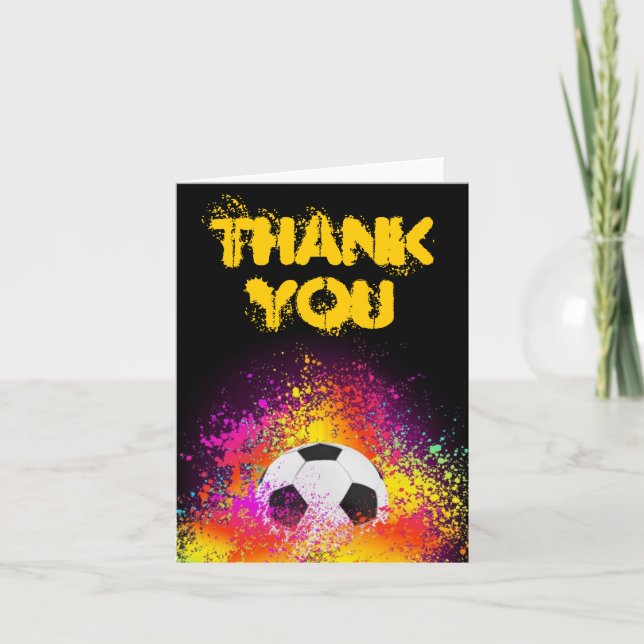 Farbenfrohe Neon Soccer Thema Danke Note Card (Vorderseite)