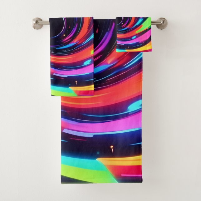 Farbenfrohe Neon Spirale Abstrakte Kunst Badhandtuch Set (Insitu)