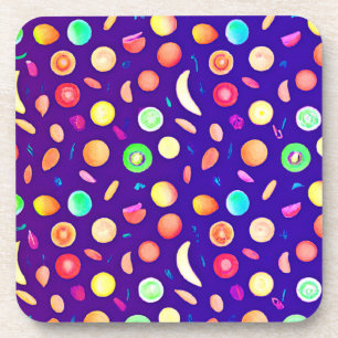 Farbenfrohe Neon Tropical Frucht Muster Getränkeuntersetzer