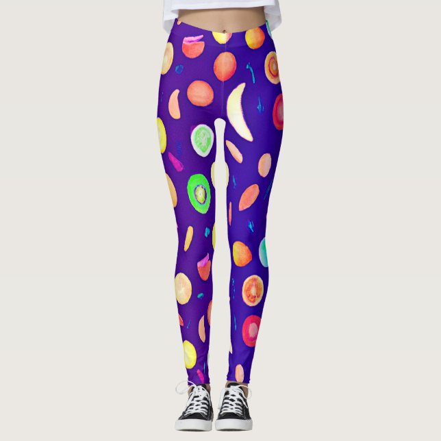 Farbenfrohe Neon Tropical Frucht Muster Leggings (Vorderseite)