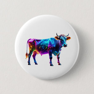 Farbenfrohe Neonkuh Kunst - Glühende Kuh Button