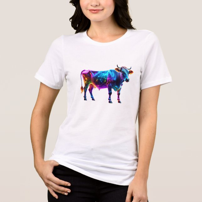 Farbenfrohe Neonkuh Kunst - Glühende Kuh Tri-Blend Shirt (Vorderseite)