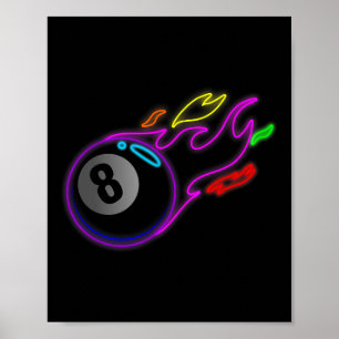 Farbenfrohe Neonlichter Acht-Ball Billard Pool Mm Poster
