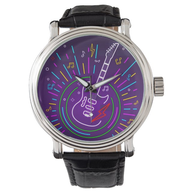 Farbenfrohe Neonmusik mit Gitarrenüberwachung Armbanduhr (Vorderseite)