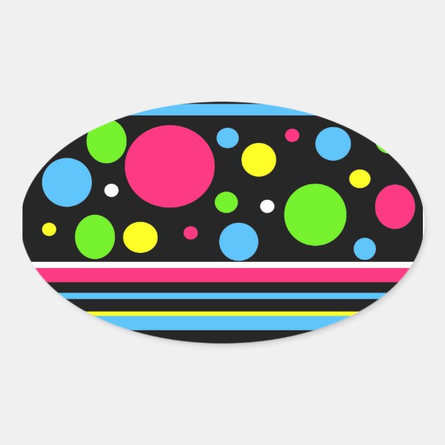 Farbenfrohe Neonstreifen Polka Dots Pink Aquamarin Ovaler Aufkleber (Vorderseite)