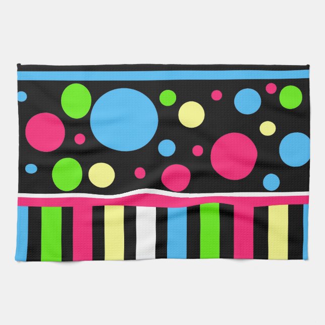 Farbenfrohe Neonstreifen Polka Punkte Rosa Grün Küchentuch (Horizontal)
