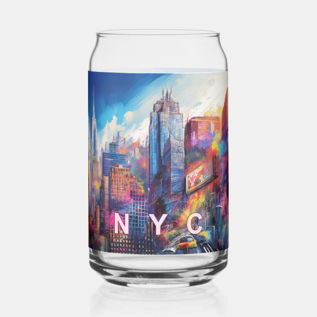 Farbenfrohe New York City Skyline Dosenglas (Rückseite)