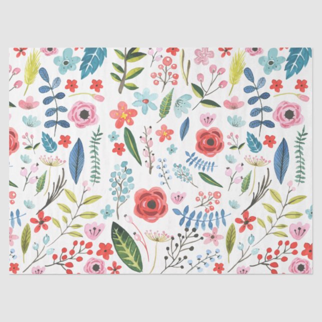 Farbenfrohe Niedliche Blume und Blattmuster Seidenpapier (Vorderseite)
