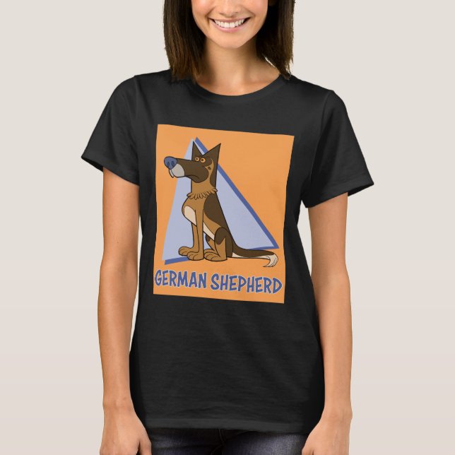 Farbenfrohe Niedliche Cartoon Stil Deutscher Schäf T-Shirt (Vorderseite)