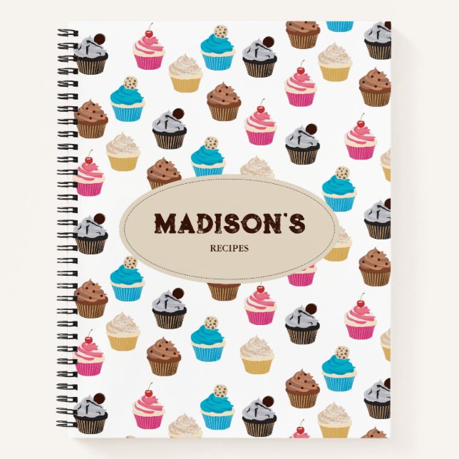 Farbenfrohe Niedliche Cupcakes Muster Rezept Notizbuch (Vorderseite)