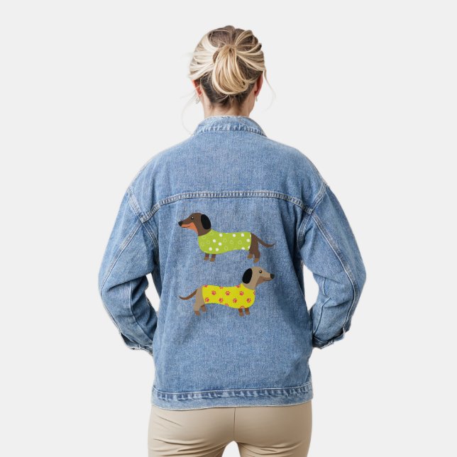Farbenfrohe Niedliche Dackel Hundeliebhaber Jeansjacke (Modell)