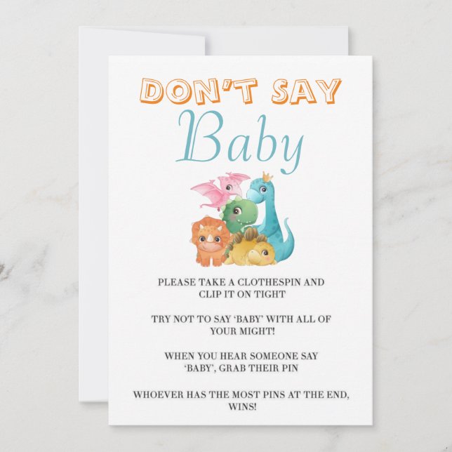 Farbenfrohe Niedliche Dinosaurier sagen keine Baby (Vorderseite)