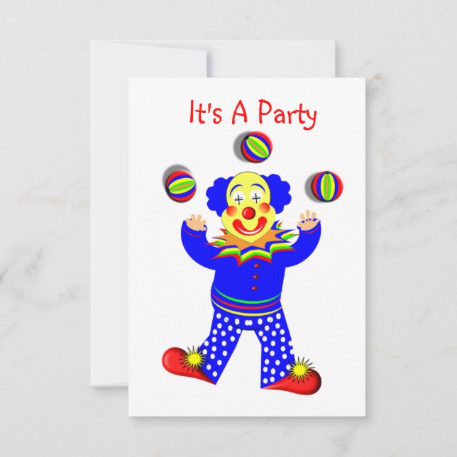 Farbenfrohe Niedliche Fun Circus Clown Juggling Einladung (Vorderseite)