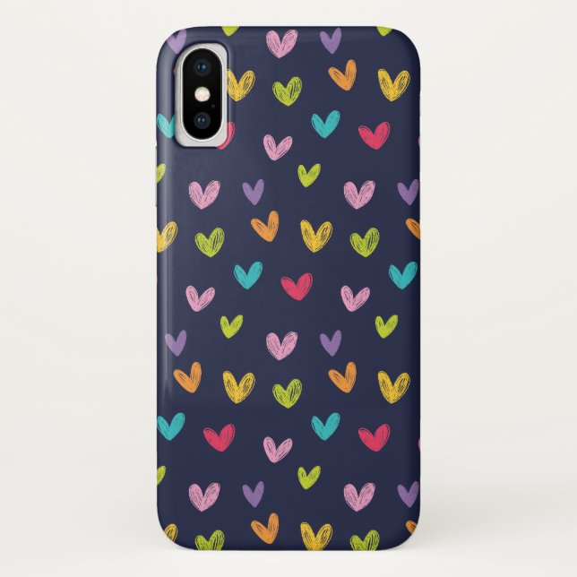 Farbenfrohe Niedliche Handgezeichnete Herzmuster Case-Mate iPhone Hülle (Rückseite)