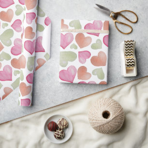 Farbenfrohe Niedliche Herzen Wasserfarbenes Muster Geschenkpapier
