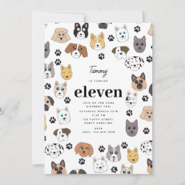 Farbenfrohe Niedliche Hunde & Hunde Paw Geburtstag Einladung