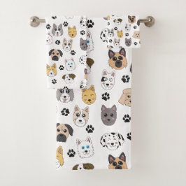 Farbenfrohe Niedliche Hunde & Hundeschlittenmuster Badhandtuch Set