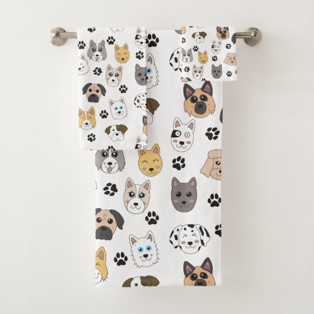 Farbenfrohe Niedliche Hunde & Hundeschlittenmuster Badhandtuch Set (Insitu)