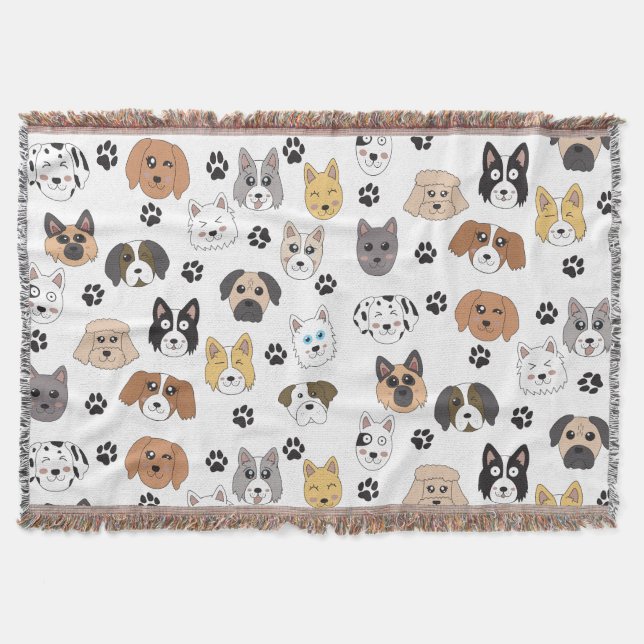 Farbenfrohe Niedliche Hunde & Hundeschlittenmuster Decke (Vorderseite)