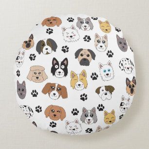 Farbenfrohe Niedliche Hunde & Hundeschlittenmuster Rundes Kissen