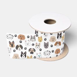 Farbenfrohe Niedliche Hunde & Hundeschlittenmuster Satinband