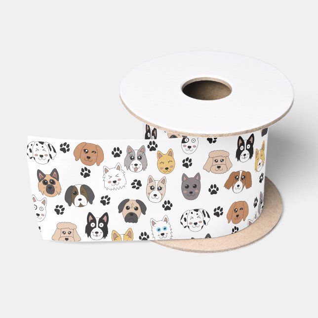 Farbenfrohe Niedliche Hunde & Hundeschlittenmuster Satinband (Spule)