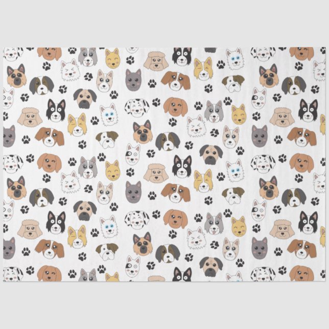 Farbenfrohe Niedliche Hunde & Hundeschlittenmuster Seidenpapier (Vorderseite)