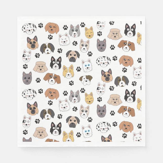 Farbenfrohe Niedliche Hunde & Hundeschlittenmuster Serviette (Vorderseite)