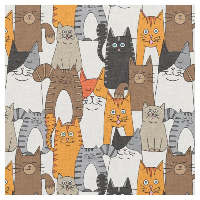 Farbenfrohe Niedliche Katzen Muster Stoff (Nahaufnahme)