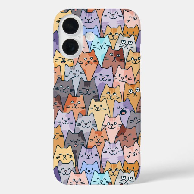 Farbenfrohe Niedliche Katzenkratzenmuster Katzenge iPhone 16 Hülle (Rückseite)