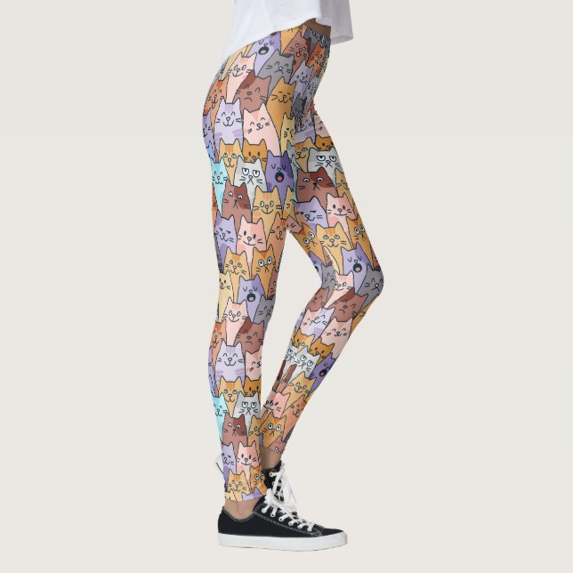 Farbenfrohe Niedliche Katzenkratzenmuster Katzenge Leggings (Rechts)