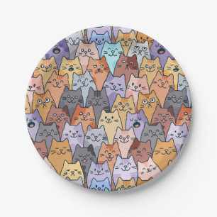 Farbenfrohe Niedliche Katzenkratzenmuster Katzenge Pappteller