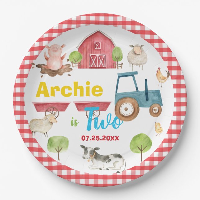 Farbenfrohe Niedliche Landtiere Barnyard Geburtsta Pappteller (Vorderseite)