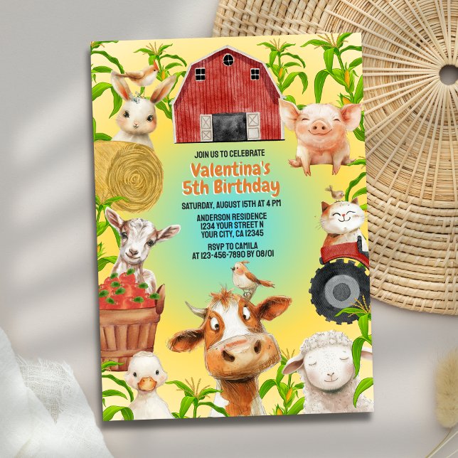 Farbenfrohe Niedliche Landtiere Barnyard Kindergeb Einladung (Von Creator hochgeladen)