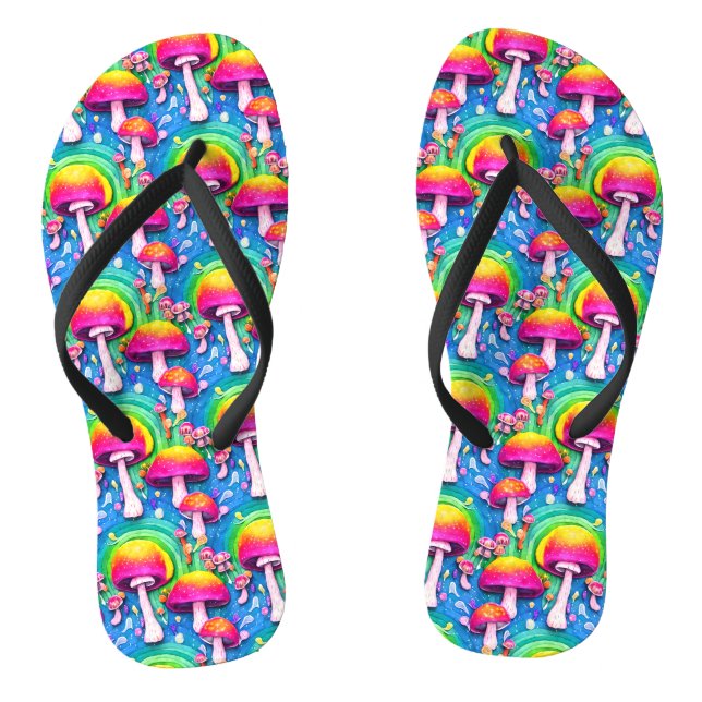 Farbenfrohe Niedliche Pilzkolonne Nahtloses Muster Flip Flops (Fußbett)