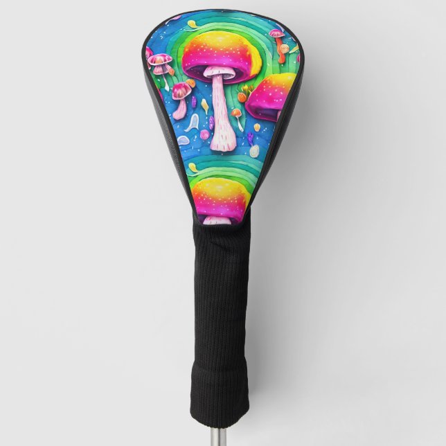 Farbenfrohe Niedliche Pilzkolonne Nahtloses Muster Golf Headcover (Vorderseite)