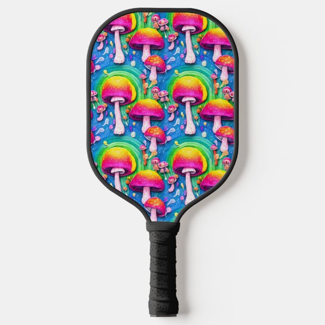 Farbenfrohe Niedliche Pilzkolonne Nahtloses Muster Pickleball Schläger (Vorderseite)