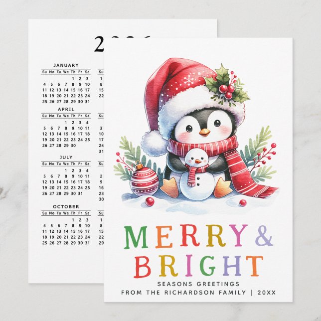 Farbenfrohe Niedliche Pinguine Weihnachten (Vorne/Hinten)