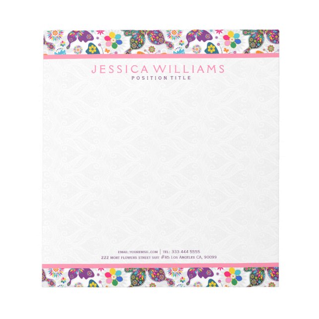 Farbenfrohe Niedliche Schmetterlinge und Muster fü Notizblock (Vorderseite)