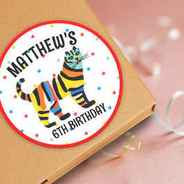 Farbenfrohe Niedliche Tiger Jungle Cat Geburtstags Runder Aufkleber