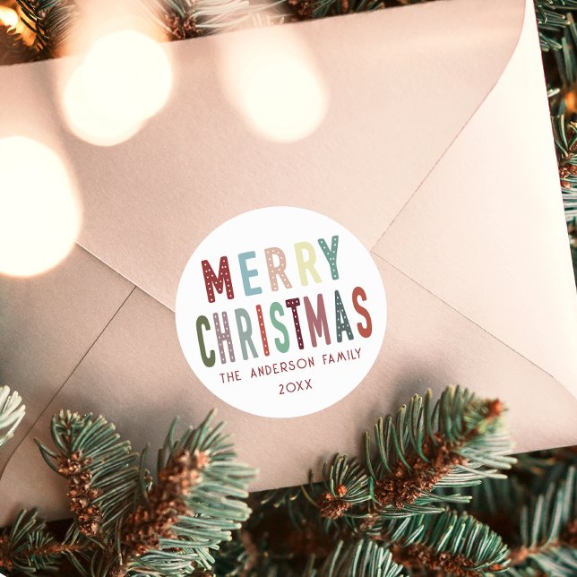 Farbenfrohe Niedliche Weihnachtsfeier Runder Aufkleber (Von Creator hochgeladen)