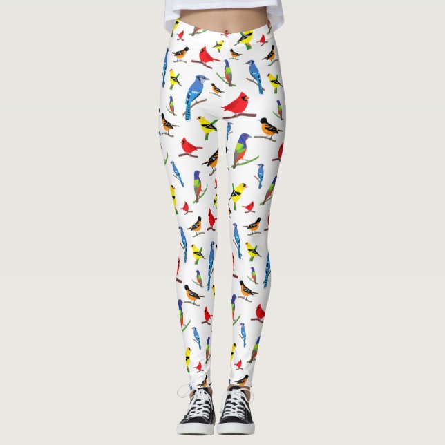 Farbenfrohe nordamerikanische Vogelmuster Leggings (Vorderseite)