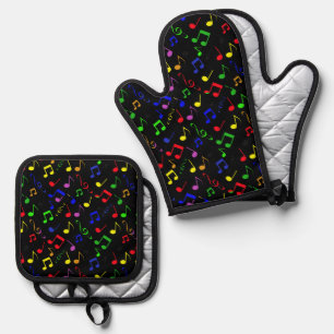 Farbenfrohe Notengestaltung Ofenhandschuh & Topflappen-Set
