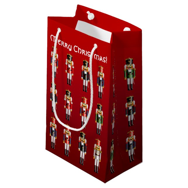 Farbenfrohe Nutcracker Toy Soldiers Kleine Geschenktüte (Vorderseite Schrägansicht)