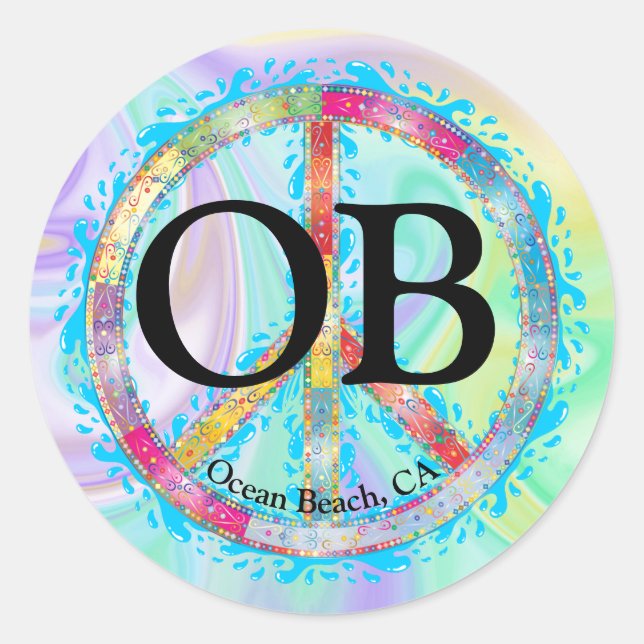 Farbenfrohe OB Ocean Beach Runder Aufkleber (Vorderseite)