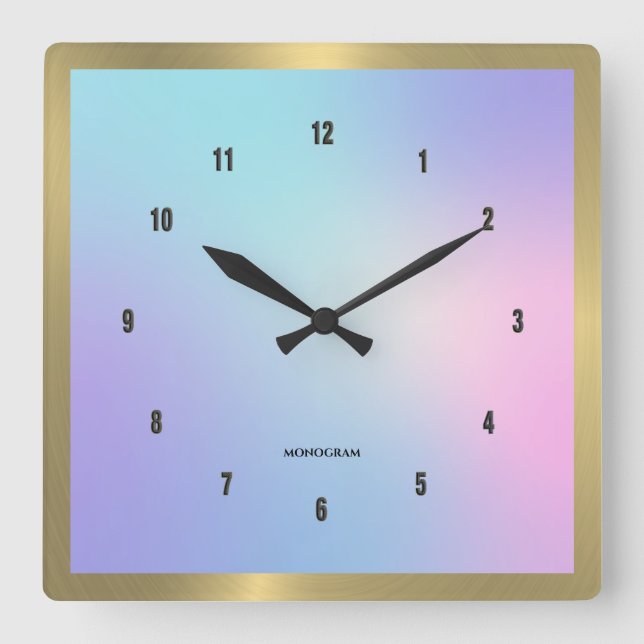 Farbenfrohe Ober-Hintergrund Goldakzent Quadratische Wanduhr (Vorderseite)