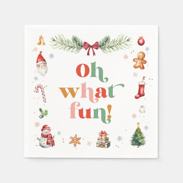 Farbenfrohe Oh, was Spaß Niedliche Weihnachtsfeier Serviette (Vorderseite)