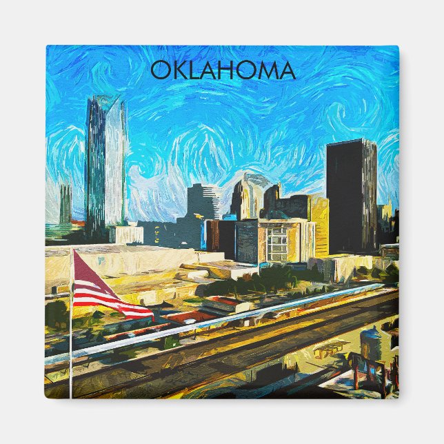 Farbenfrohe Oklahoma City Skyline Panoramaaussicht Magnet (Vorne)