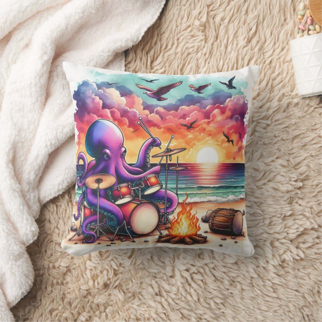 Farbenfrohe Oktopus Trommeln am Sonnenuntergang Kissen (Decke)