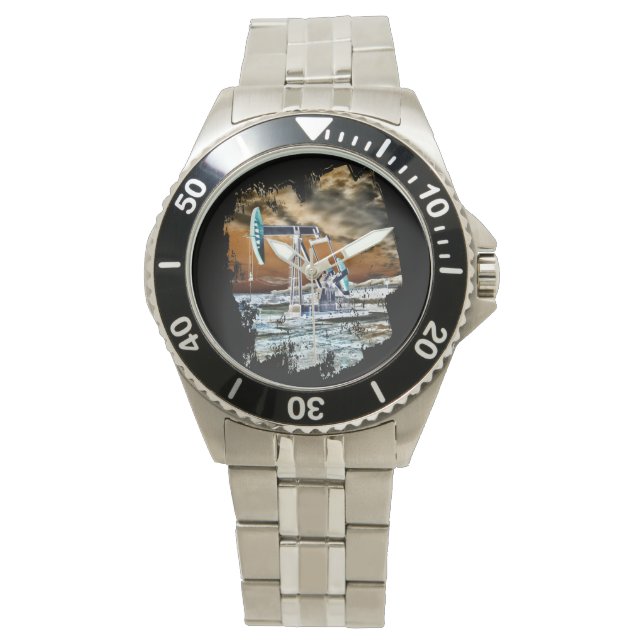Farbenfrohe Ölförderanlage "Pumpjack" Armbanduhr (Vorderseite)